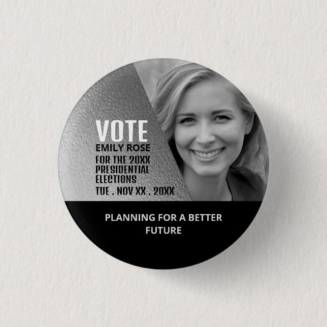 Silver Foil Effect Political Campaigner Advert 3 Cm Round Badge (Front)