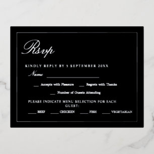 Silver Foil Elegant Black Meal Choice Wedding RSVP Holiday Postcard