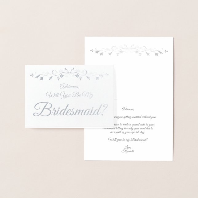 Silver Foil Elegant Bridesmaid Proposal Card (Display)