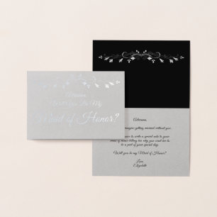 Silver Foil Elegant Maid of Honour Proposal Card