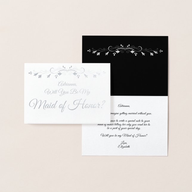 Silver Foil Elegant Maid of Honour Proposal Card (Display)