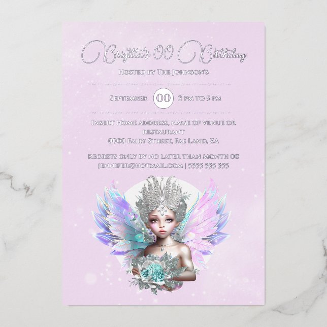Silver foil fairy princess rose flower iridescent  (Front)