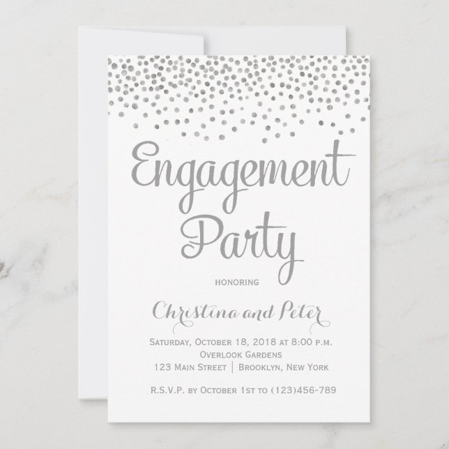Silver Foil Faux Dots Engagement Party Invitation (Front)