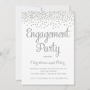 Silver Foil Faux Dots Engagement Party Invitation