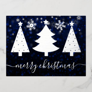 Silver Foil Festive Trees and Snowflakes Christmas Holiday Postcard