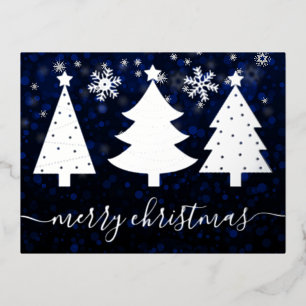 Silver Foil Festive Trees and Snowflakes Christmas Holiday Postcard