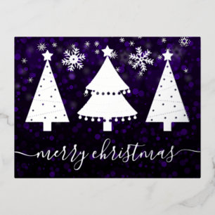 Silver Foil Festive Trees and Snowflakes Christmas Holiday Postcard