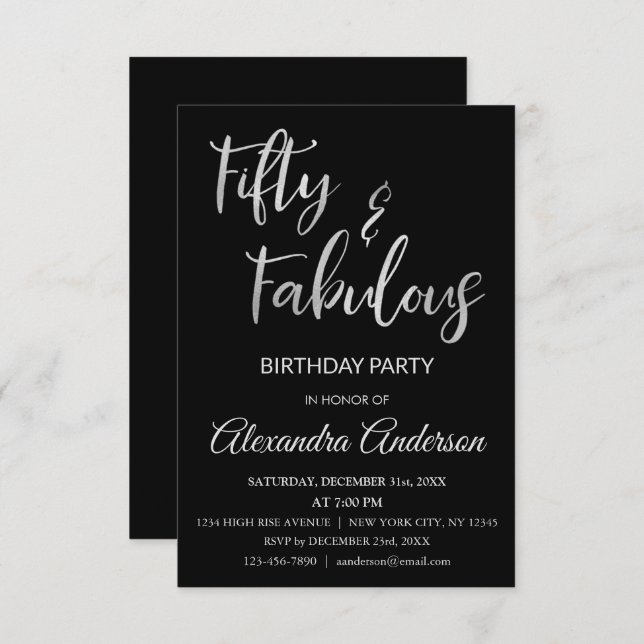 Silver Foil Fifty and Fabulous Invitation (Front/Back)