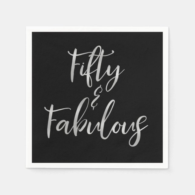 Silver Foil Fifty and Fabulous Napkin (Front)