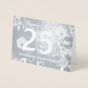 Silver Foil Floral 25th Wedding Anniversary Blank Foil Card