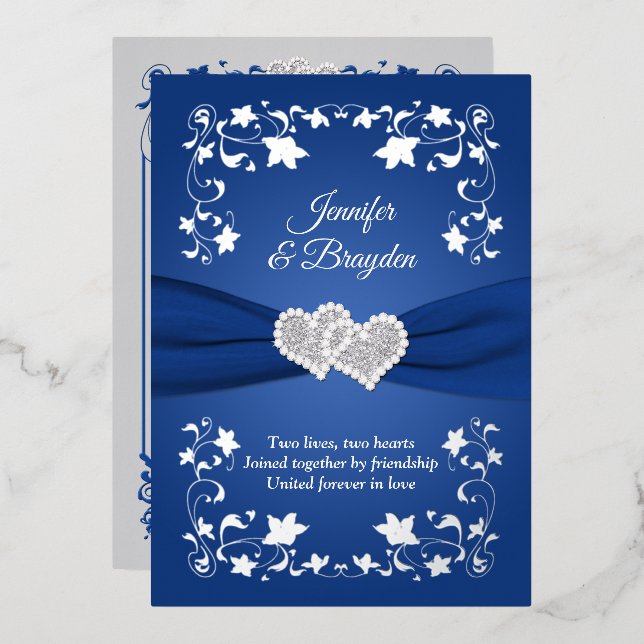 Silver Foil Floral, Joined Hearts Wedding (Front/Back)