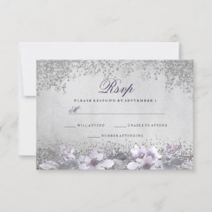 Silver Foil Floral Purple Wedding RSVP