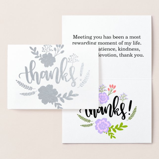Silver Foil floral typography Sincere thank you Foil Card (Display)