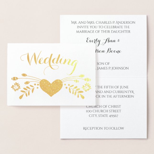 Silver Foil Floral  Typography Wedding Invitations (Display)