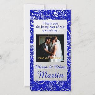 Silver Foil Floral with Roses and Royal Blue Thank You Card