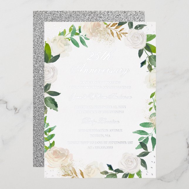 Silver FOIL Floral Wreath 25th Anniversary  (Front/Back)