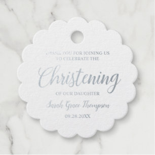 Silver Foil Flower Christening Baby girl Thank you Favour Tags