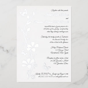Silver Foil Flowers and Butterflies Wedding Invite
