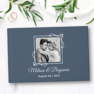 Silver Foil Frame on Blue Wedding Guest Book