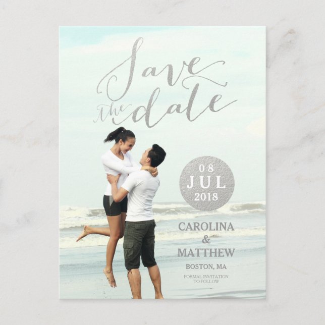 Silver Foil Glamour | Photo Save the Date Postcard (Front)