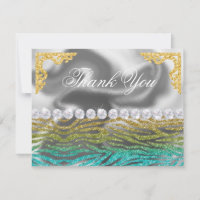 Silver Foil Gold, Teal Zebra Print Birthday