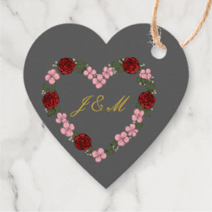 Silver Foil Grey Floral Heart Wedding Favor Tag