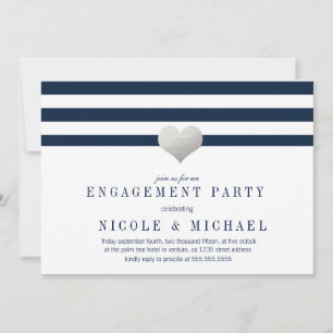 Silver Foil Heart + Stripes Engagement Party Invitation