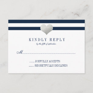 Silver Foil Heart + Stripes RSVP Card