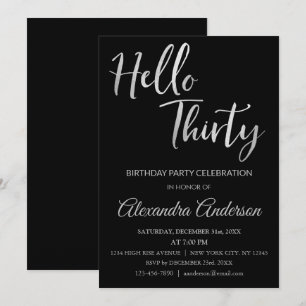 Silver Foil Hello 30 Thirty Birthday Party Invitation