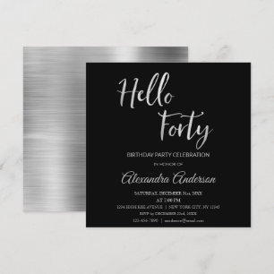 Silver Foil Hello 40 Forty Birthday Party Invitation