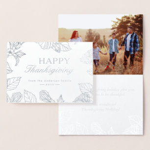 Silver Foil Kraft Autumn Leaves Happy Thanksgiving Card