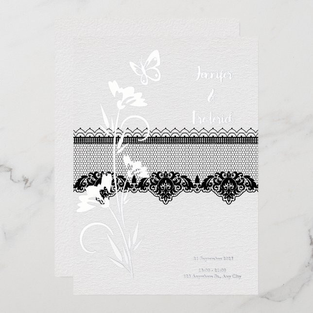Silver Foil Lace Floral Wedding  (Front/Back)