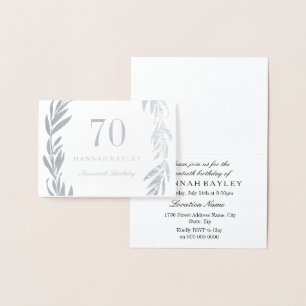 Silver Foil Leaf Wreath 70th Birthday Invitation