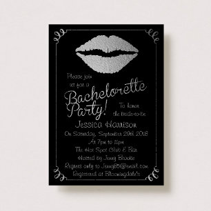 Silver Foil Lips Bachelorette Party Invitation