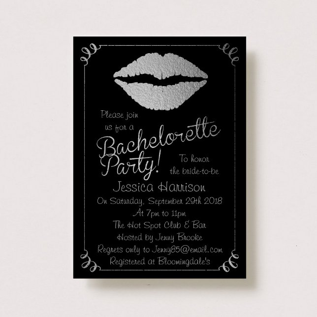 Silver Foil Lips Bachelorette Party Invitation (Creator Uploaded)