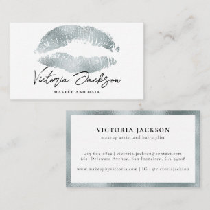 Silver Foil Lips Modern Chic Makeup Beauty White Business Card