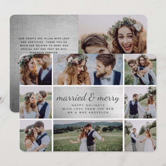Silver Foil Married & Merry Wedding Announcement (Front/Back)