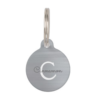 Silver Foil Metallic Monogram Name Pet Tag