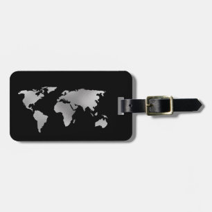 Silver Foil Metallic World Map Luggage Luggage Tag