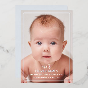 Silver Foil Minimalist Geometric Photo Birth Card