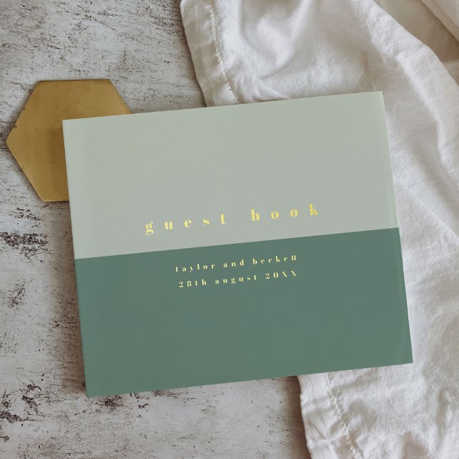 Silver Foil Mint Green Colour Block Simple Wedding Guest Book (Creator Uploaded)