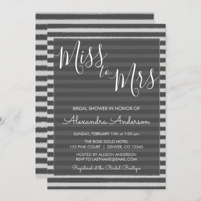 Silver Foil Miss to Mrs Bridal Shower Invitation (Front/Back)