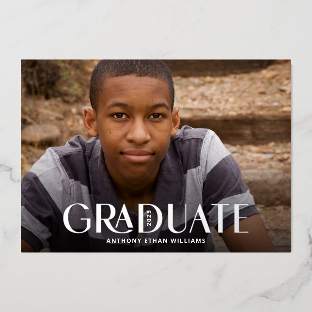 Silver Foil Modern 1-Photo Graduation Party (Front)