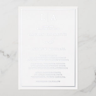 Silver Foil Monogram Border Minimalist Wedding