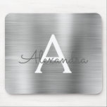 Silver Foil Monogram Name Mousepad<br><div class="desc">Silver Faux Brushed Metal Monogram Name Monogram Mousepad. This Mousepad can be customised to include your first name.</div>