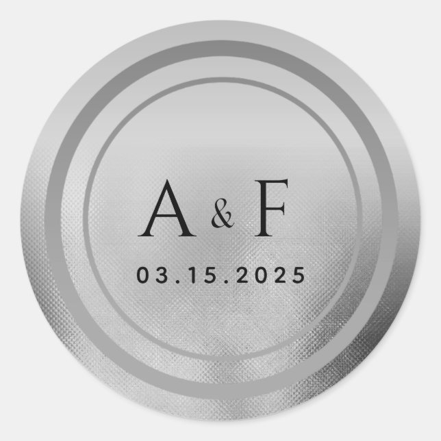 Silver Foil Monogram Wedding Classic Round Sticker (Front)