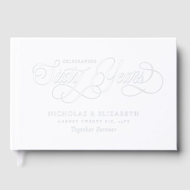Silver Foil Names 60th Wedding Anniversary Guest Book (Front)
