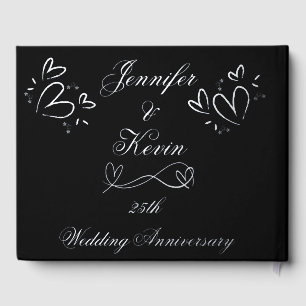 Silver Foil on Black 25th Wedding Anniversary   Guest Book