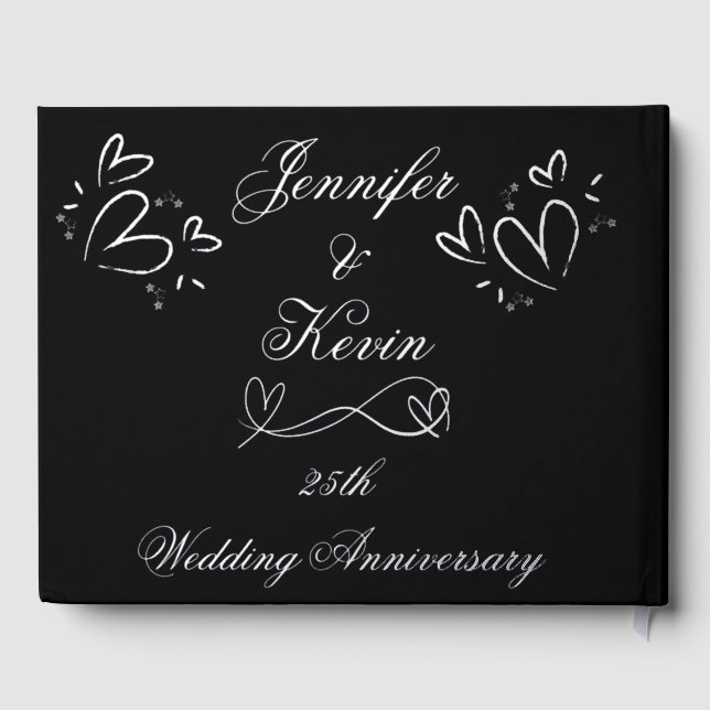 Silver Foil on Black 25th Wedding Anniversary | Guest Book (Back)