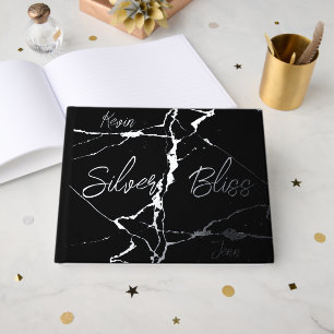 Silver Foil on Black 25th Wedding Anniversary   Guest Book